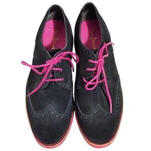 Cole Haan Lunargrand Wingtip Casual Oxford Shoes Pink Suede Leather Womens 6.5B